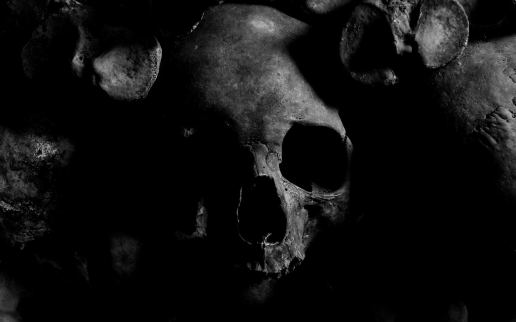 This is skulls engulfed by darkness . The image is black and white. This is used to represent the discovery of evidence in episode 8 of Beyond Evil.